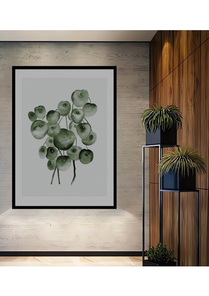 Dekoratif Ahşap Dikdörtgen Tablo Yeşil Bitki Resmi Çerçeve Görünümlü