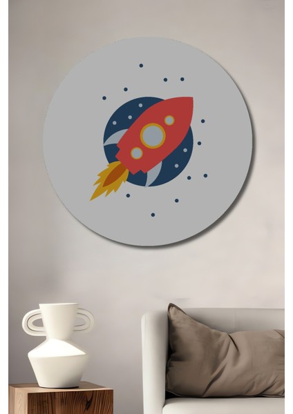 Dekoratif Ahşap Yuvarlak Tablo Uzay Roketi