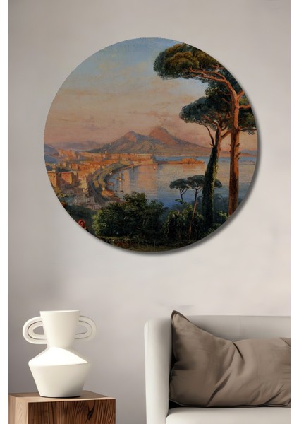 Dekoratif Ahşap Yuvarlak Tablo Deniz Kıyısı Manzarası