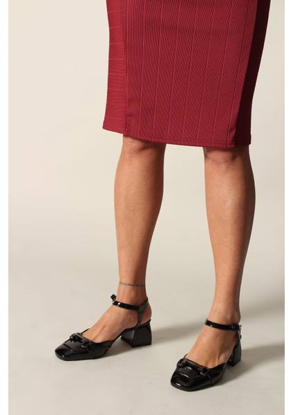 Idil Siyah Kırışık Rugan Kadın Topuklu