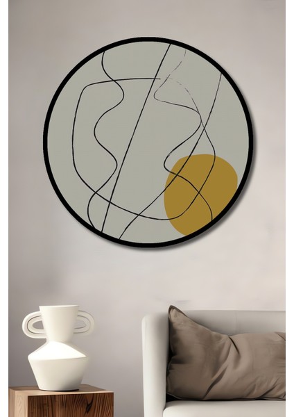 Dekoratif Ahşap Yuvarlak Çerçeve Görünümlü Tablo Soyut Çizgiler