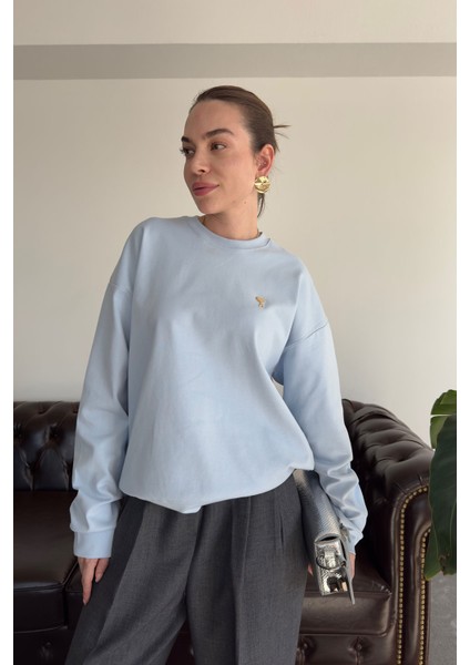 Kalp Broşlu Orj Sweatshirt- Bebe Mavisi