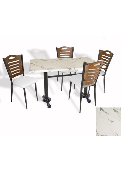 Çipa Döküm Ayak - Papelli Sandalye Mutfak Masa Takımı (Werzalit, Wermodin ve Allzalit Tabla) - Afyon Mermer - Beyaz - 80X120