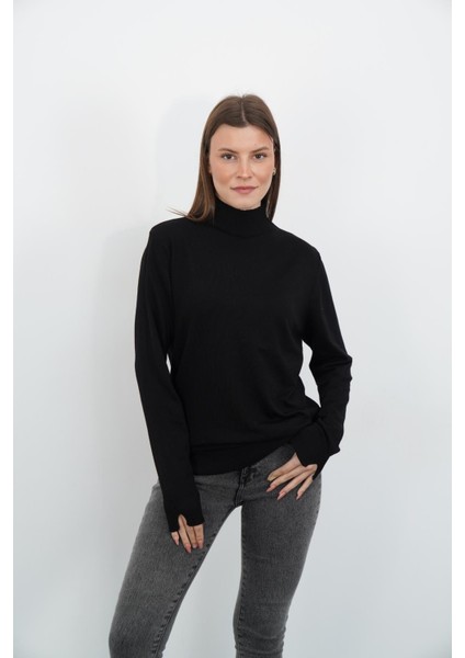 Yarım Balıkçı Yaka Triko-Siyah