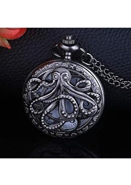 Vintage Ahtapot Motifli Retro Köstekli Cep Saati 59,5mm x 46,4mm x 15,9mm