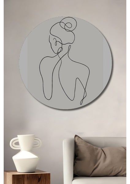 Dekoratif Ahşap Yuvarlak Tablo Tek Çizgi Sanatı