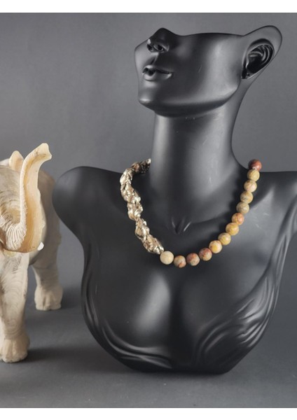 Eşsiz Tasarım Jasper Doğal Taş ve Detaylı Örme Kolye