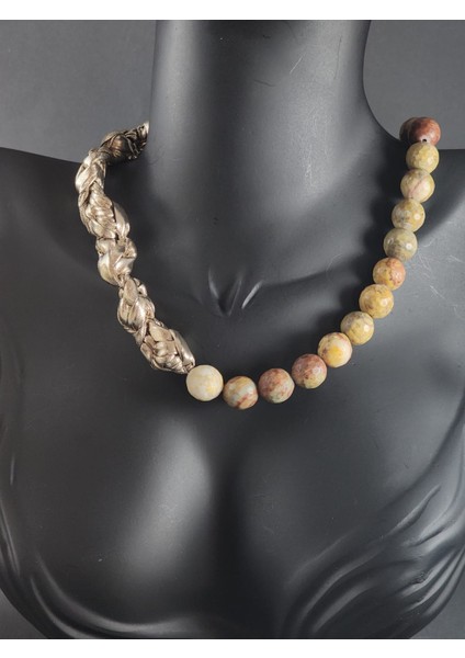 Eşsiz Tasarım Jasper Doğal Taş ve Detaylı Örme Kolye fiyatları