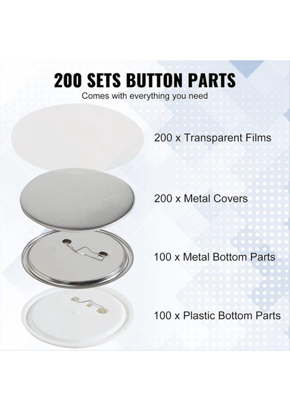 200 Set 3 Inç 75MM Pin Geri Düğme Parçaları Düğme Makine Dıy Yuvarlak Düğme Rozeti Parçaları (Yurt Dışından) fiyatları