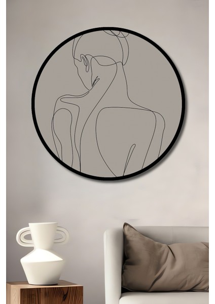 Dekoratif Ahşap Yuvarlak Çerçeve Görünümlü Tablo Zarif Çizgi