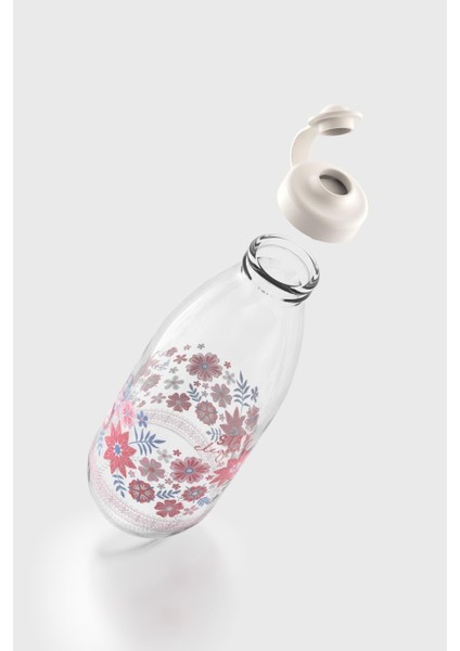 Ufo Yazı Desenli 1000 ml Cam Şişe 182052 Bej modelleri