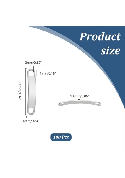 100PCS Damgalama Boş Etiket 34MM Paslanmaz Çelik Bağlantı Konektörü Metal Boş Cazibe Kavisli Bağlantı Cazibesi Gravür Edilebilir Boş Etiket (Yurt Dışından) modelleri