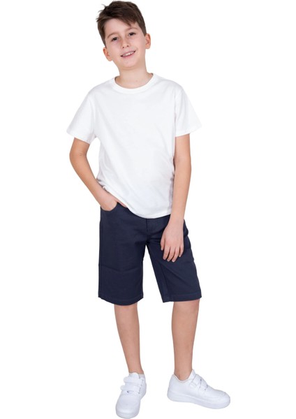 %100 Pamuk Lacivert Yazlık Erkek Çocuk Bermuda Şort