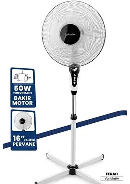 Gm-7927 Ayaklı Vantilatör 50 W Yatay Salınım Özelliği ile Ferahlatıcı Etki