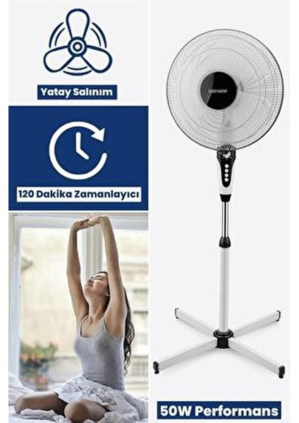 Gm-7927 Ayaklı Vantilatör 50 W Yatay Salınım Özelliği ile Ferahlatıcı Etki