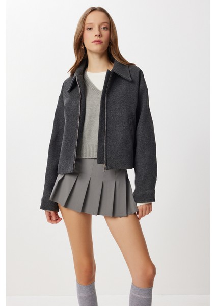 Polo Yaka Fermuarlı Kaşe Ceket LOH0015 Antrasit fiyatları