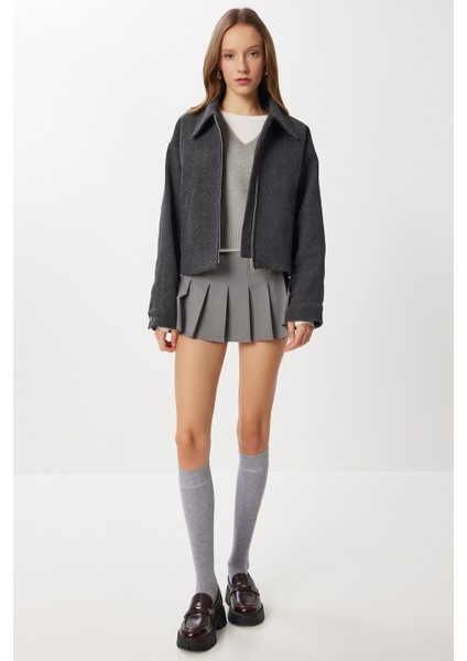 Polo Yaka Fermuarlı Kaşe Ceket LOH0015 Antrasit modelleri