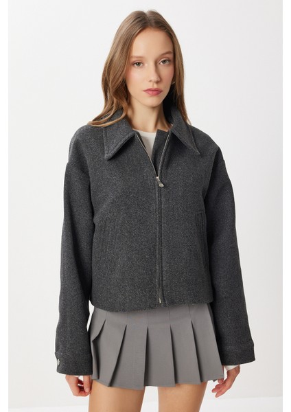 Polo Yaka Fermuarlı Kaşe Ceket LOH0015 Antrasit indirimleri