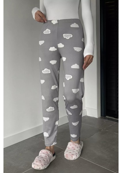 Kadın Bel Lastikli Bulut Baskılı Pijama Altı P-00018767