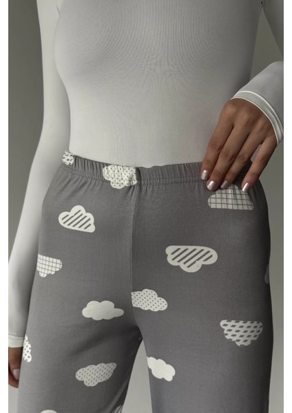 Kadın Bel Lastikli Bulut Baskılı Pijama Altı P-00018767 fiyatları