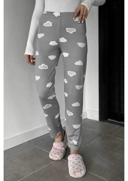 Kadın Bel Lastikli Bulut Baskılı Pijama Altı P-00018767 modelleri