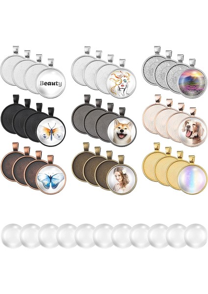 72 Pcs Sublimasyon Kolye Tepsileri Seti 36 Parça 9 Renk Yuvarlak Çerçeve Boşlukları 36 Şeffaf Cam Cabochons (Yurt Dışından)