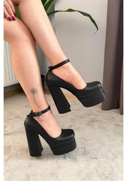 Kadın Sophia Siyah Deri 15 cm Platform Topuklu Ayakkabı fiyatları
