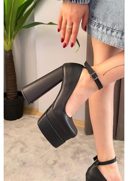 Kadın Sophia Siyah Deri 15 cm Platform Topuklu Ayakkabı modelleri