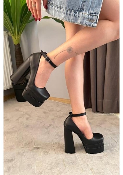 Kadın Sophia Siyah Deri 15 cm Platform Topuklu Ayakkabı indirimleri