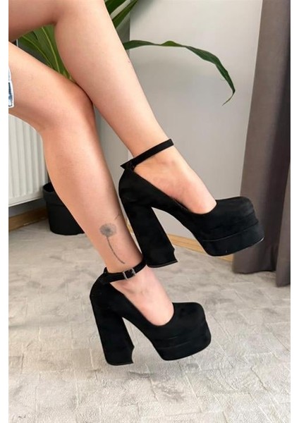Kadın Sophia Siyah Süet 15 cm Platform Topuklu Ayakkabı