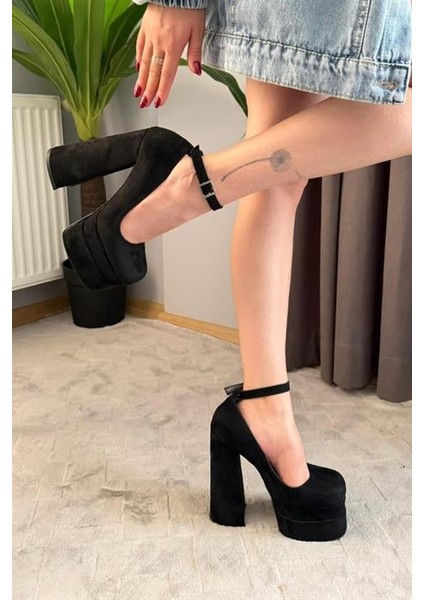 Kadın Sophia Siyah Süet 15 cm Platform Topuklu Ayakkabı fiyatları