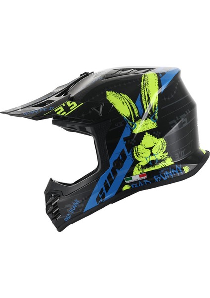 - FS-618 Bunny Cross Kask - Parlak Siyah Mavi Yeşil - Xlarge Beden