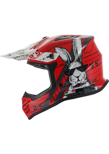 - FS-618 Bunny Cross Kask - Parlak Kırmızı Siyah Beyaz - Xlarge Beden