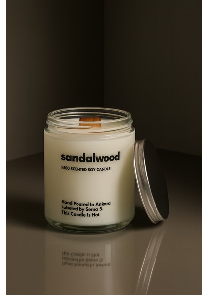 : Sandalwood : Cam Kavanozda Kokulu %100 Soya Mum (Sandal, Sedir, Sekoya, Reyhan, Paçuli)