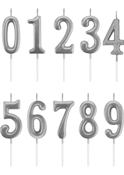 4 Gümüş Mum 13 cm Büyük Boy Rakam Doğum Günü Pasta Süsleme