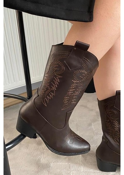 Kadın Lori Nakişli Fermuarli Western Kovboy Çizme Bot