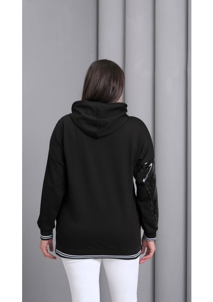 Kadın Büyük Beden Street Baskılı Fermuarlı Siyah Sweatshirt fırsatları