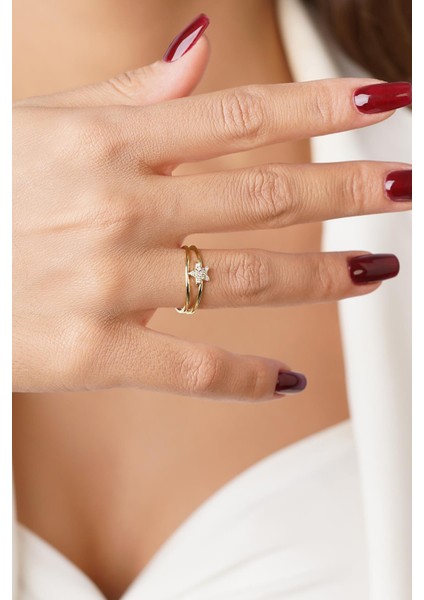 14 Ayar Altın Çift Kollu Taşlı Yıldız Yüzük fiyatları