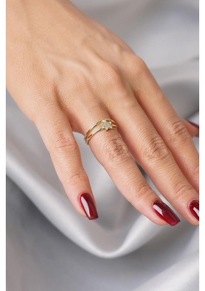 14 Ayar Altın Çift Kollu Taşlı Yıldız Yüzük fırsatları