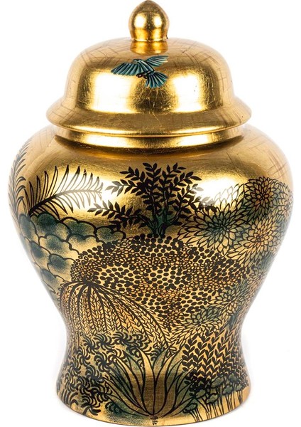Borneo Gold Kapaklı Vazo Küp 28X38 cm