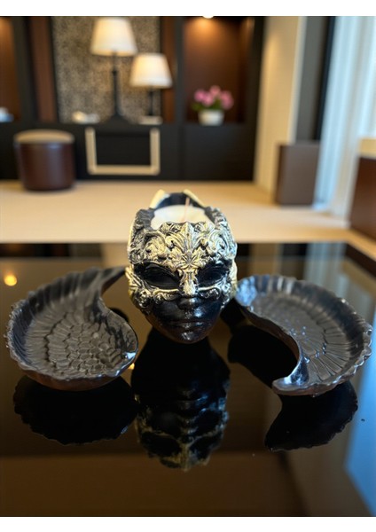 Dekoratif Yüz ve Kanat Figürlü 3’lü Set, Modern Salon Süsü, Şık Masa Üstü Dekor, Mum Hediyeli fırsatları