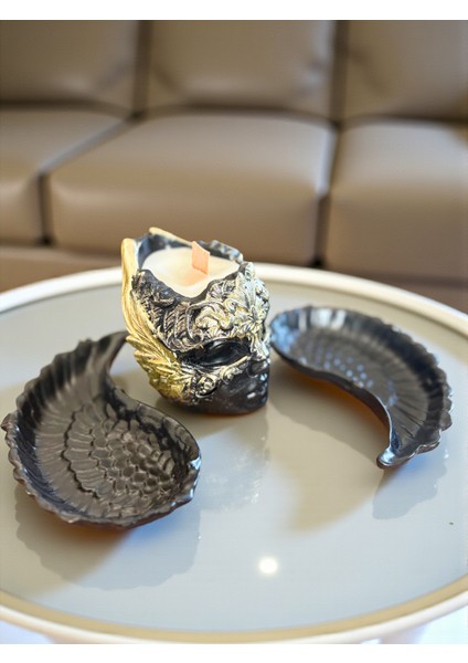 Dekoratif Yüz ve Kanat Figürlü 3’lü Set, Modern Salon Süsü, Şık Masa Üstü Dekor, Mum Hediyeli indirimleri