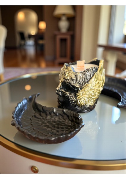 Dekoratif Yüz ve Kanat Figürlü 3’lü Set, Modern Salon Süsü, Şık Masa Üstü Dekor, Mum Hediyeli