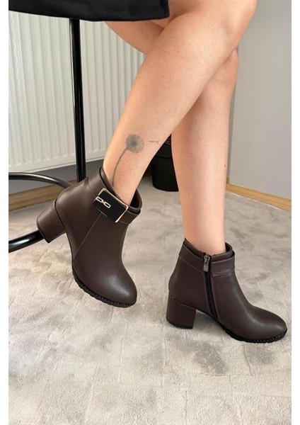 Kadın Mabel Kahverengi Tokalı ( 6 cm ) Topuklu Oval Burun Bot fiyatları