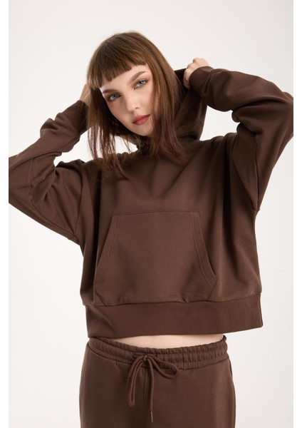 %100 Pamuk Kapüşonlu Ön Cep Detaylı Kadın Sweatshirt fiyatları