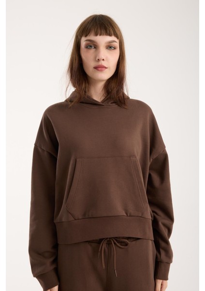 %100 Pamuk Kapüşonlu Ön Cep Detaylı Kadın Sweatshirt modelleri