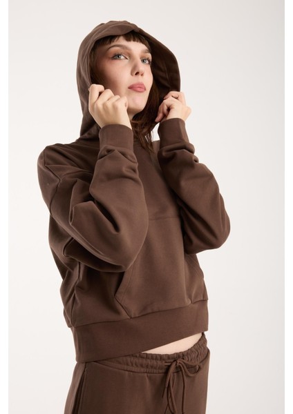 %100 Pamuk Kapüşonlu Ön Cep Detaylı Kadın Sweatshirt fırsatları