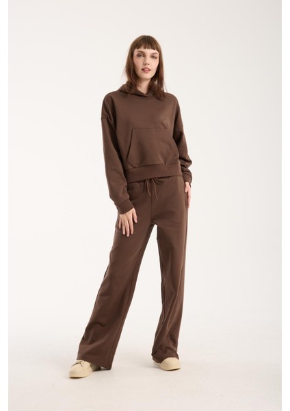 %100 Pamuk Kapüşonlu Ön Cep Detaylı Kadın Sweatshirt