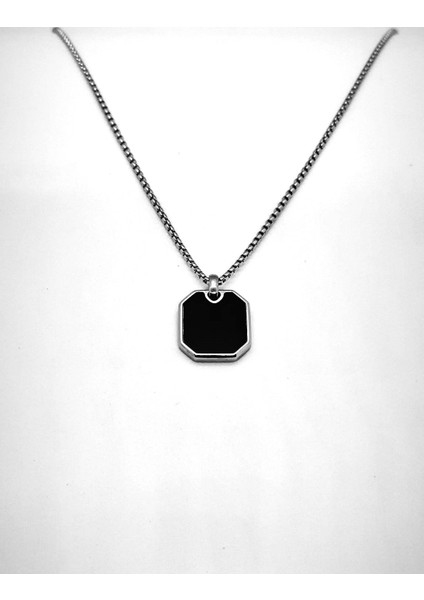 Erkek Siyah Oniks Taş Çelik Kolye