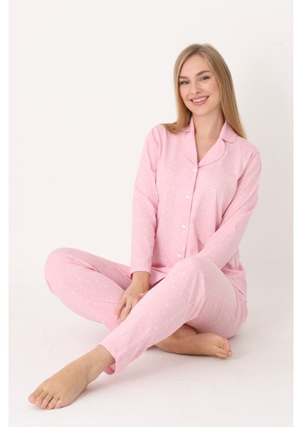 Kadın Desenli Uzun Kollu Önden Düğmeli Pijama Takım 68259